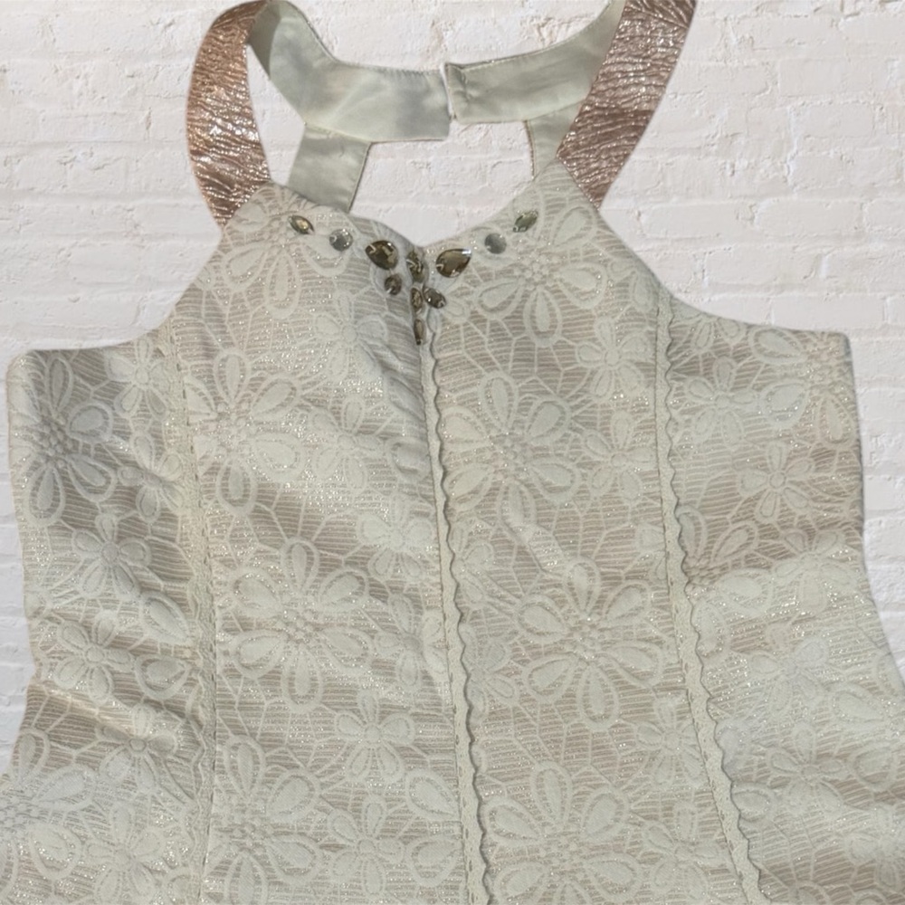 Hannah Banana junior size 14 dress in off white with gold beaded detail.